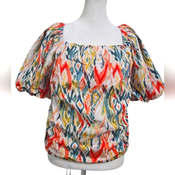 VERONICA M Polly Poplin Puff Sleeve Blouse In Multi Printed. Size XL NWOT - Picture 1 of 13